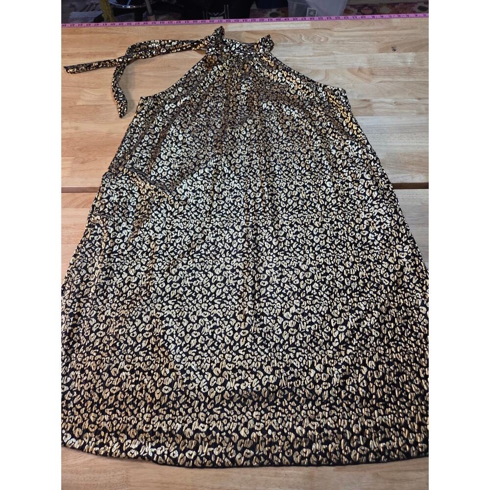Haptics By Holly Hopper Gold leopard print sleeveless mock neck pleated midi